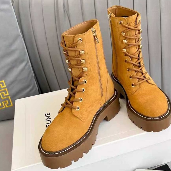 Celine Shoes - 💰 Women's Celine Yellow Combat Boots, Like-New✨